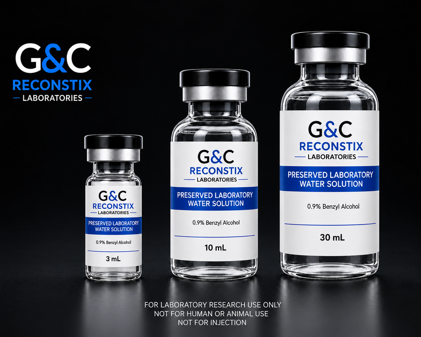 G&C Reconstix 10 mL and 30 mL laboratory water solution vials
